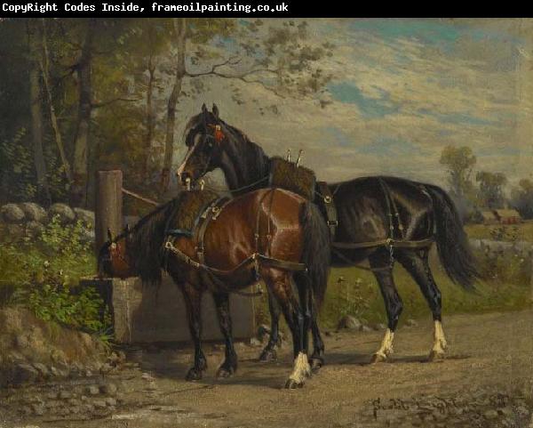 unknow artist Two Horses at a Wayside Trough